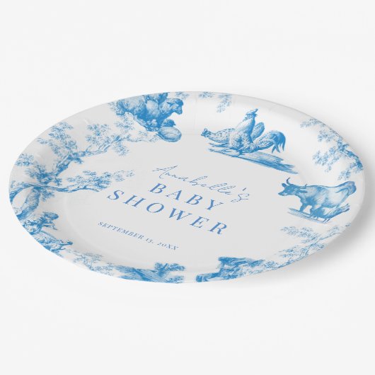 Blauw Frans Land Boerderij Dier Jongen Baby shower Papieren Bordje (Gekanteld)