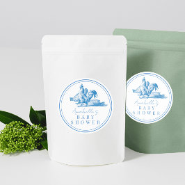 Blauw Frans Land Boerderij Dier Jongen Baby shower Ronde Sticker