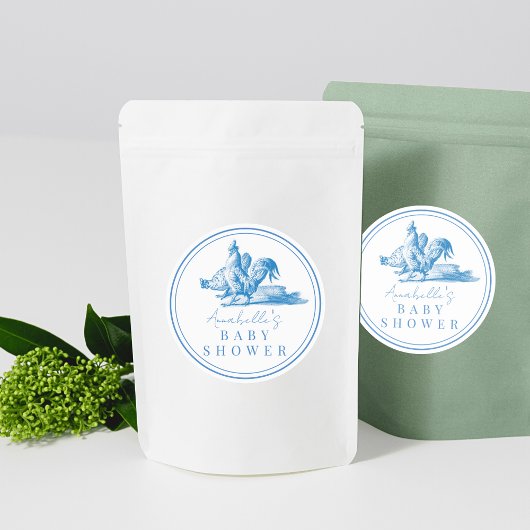 Blauw Frans Land Boerderij Dier Jongen Baby shower Ronde Sticker