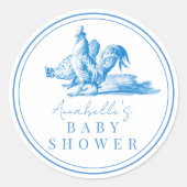 Blauw Frans Land Boerderij Dier Jongen Baby shower Ronde Sticker (Voorkant)