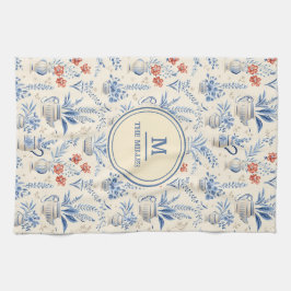 Blauw Frans Land Chic |Aangepaste achternaam Theedoek
