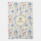 Blauw  Frans Land Chic |Aangepaste achternaam Theedoek (Verticaal)
