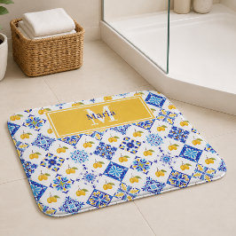 Blauw Frans land lemone patroon monogram naam Badmat