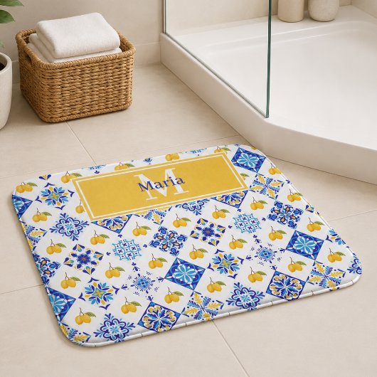 Blauw Frans land lemone patroon monogram naam Badmat