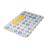 Blauw Frans land lemone patroon monogram naam Badmat (Gekanteld)