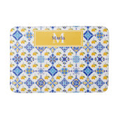 Blauw Frans land lemone patroon monogram naam Badmat (Voorkant)