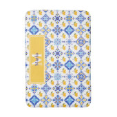 Blauw Frans land lemone patroon monogram naam Badmat (Voorkant Verticaal)