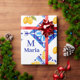Blauw Frans land lemone patroon monogram naam Cadeaupapier