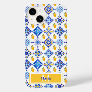 Blauw Frans land lemone patroon monogram naam Case-Mate iPhone 14 Hoesje