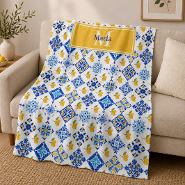 Blauw Frans land lemone patroon monogram naam Fleece Deken