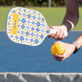 Blauw Frans land lemone patroon monogram naam Pickleball Paddle