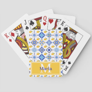 Blauw Frans land lemone patroon monogram naam Pokerkaarten