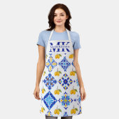 Blauw Frans land lemone patroon monogram naam Schort (Gedragen)