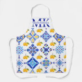 Blauw Frans land lemone patroon monogram naam Schort (Voorkant)