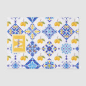 Blauw Frans land lemone patroon monogram naam Tissuepapier (Voorkant)