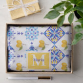 Blauw Frans land lemone patroon monogram naam Tissuepapier (Geschenk)
