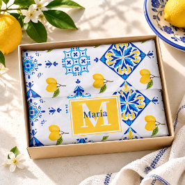 Blauw Frans land lemone patroon monogram naam Tissuepapier