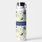 Blauw Frans land lemone patroon naam Waterfles (Achterkant)