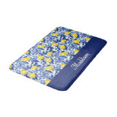 Blauw Frans Land Lemoon Patroon Monogram Naam Badmat (Gekanteld)