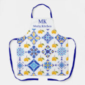 Blauw Frans Land Lemoon Patroon Monogram Naam Schort (Voorkant)