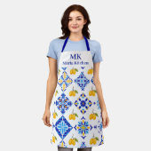Blauw Frans Land Lemoon Patroon Monogram Naam Schort (Gedragen)