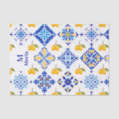 Blauw Frans Land Lemoon Patroon Monogram Naam Tissuepapier (Voorkant)