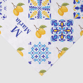 Blauw Frans Land Lemoon Patroon Monogram Naam Tissuepapier (Detail)
