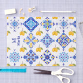 Blauw Frans Land Lemoon Patroon Monogram Naam Tissuepapier (Craft)
