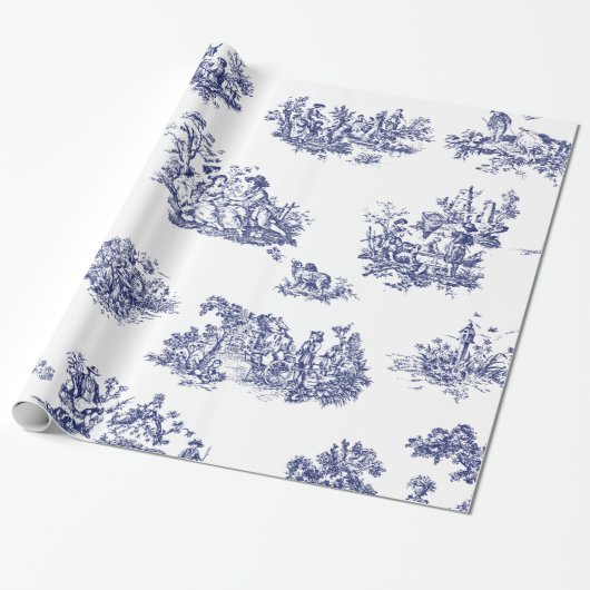 Blauw Frans Land Toile Cadeaupapier (Uitgerold)