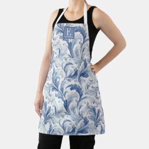 Blauw Frans land toile patroon monogram Schort