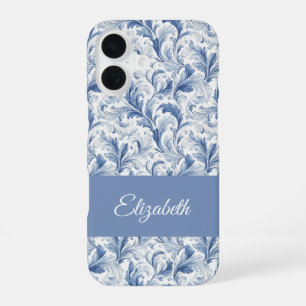 Blauw Frans land toile patroon naam iPhone 16 Hoesje