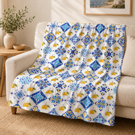 Blauw Frans Landelijk Citroen Patroon Fleece Deken