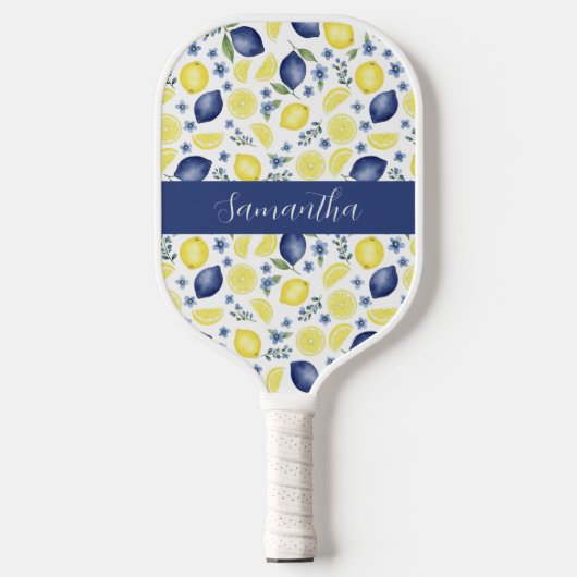 Blauw Frans Landelijk Citroen Patroon Naam Pickleball Paddle (Voorkant)