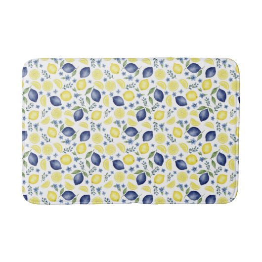 Blauw Frans Landelijk Citroenpatroon Badmat (Voorkant)