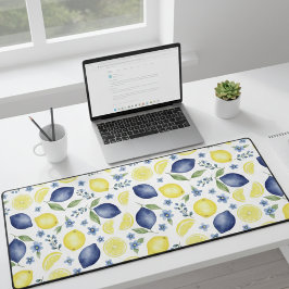 Blauw Frans landelijk citroenpatroon Bureaumat