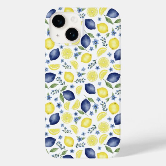 Blauw Frans Landelijk Citroenpatroon Case-Mate iPhone Case (Achterkant)