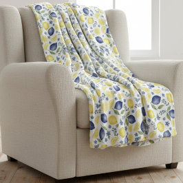 Blauw Frans Landelijk Citroenpatroon Fleece Deken