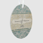 Blauw  Frans Regency Lace Etched Wedding Ornament (voorkant)