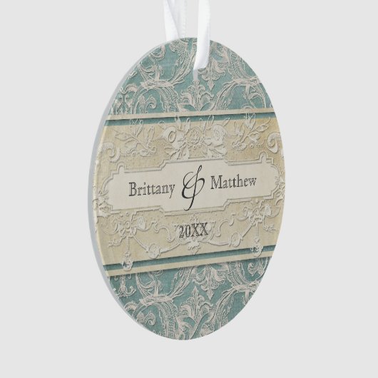 Blauw  Frans Regency Lace Etched Wedding Ornament (voorkant)