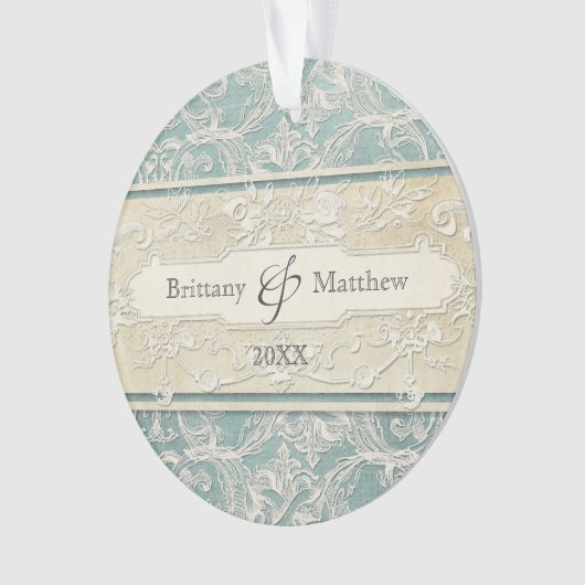 Blauw  Frans Regency Lace Etched Wedding Ornament (voorkant)