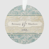 Blauw  Frans Regency Lace Etched Wedding Ornament (voorkant)