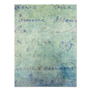  blauw Frans Script Parchment Paper Foto Afdruk