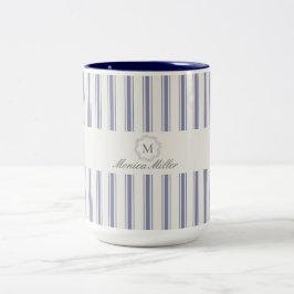Blauw Frans stijl gestreept Tweekleurige Koffiemok
