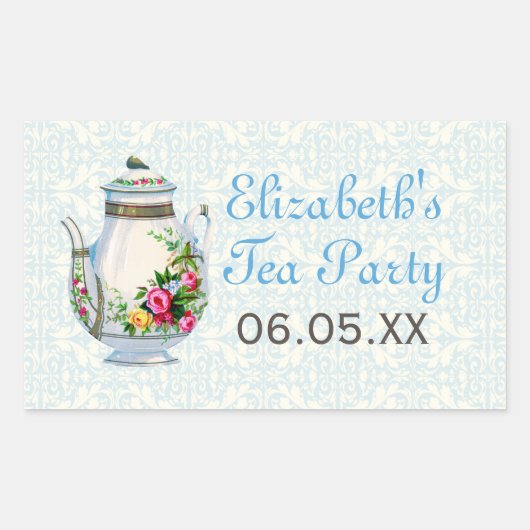 Blauw Frans Tea Party Favor Stickers (Voorkant)