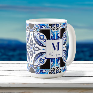 Blauw Frans Tegel vrijgezellenfeest gunst monogram Koffiemok