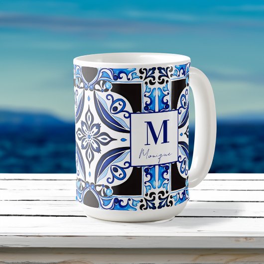 Blauw Frans Tegel vrijgezellenfeest gunst monogram Koffiemok