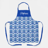 Blauw Frans tegelpatroon aangepaste naam Schort (Voorkant)