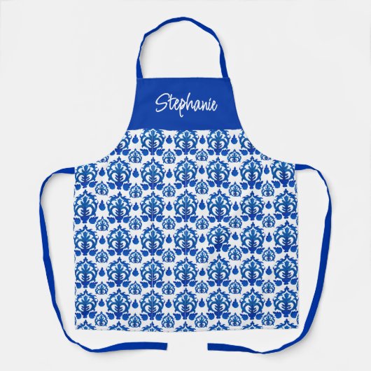 Blauw Frans tegelpatroon aangepaste naam Schort (Voorkant)