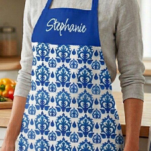 Blauw Frans tegelpatroon aangepaste naam Schort