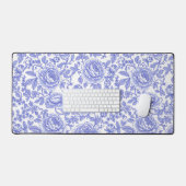 Blauw Frans Toile Bloemmotief Bureaumat (Keyboard & Muis)